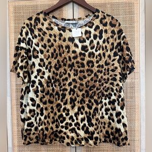 Zara Animal Print Tee, Cheetah Print Tee Shirt, Women Leopard Tee, LARGE